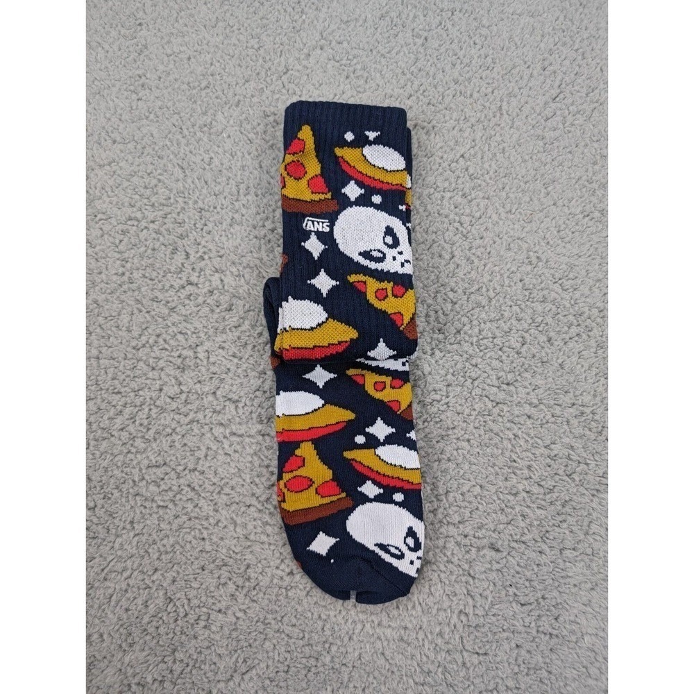 Vans Crew Socks Mens Womens 6.5-9 Navy Blue White Alien Pizza Spaceship Athletic - Picture 2 of 2